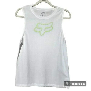 Fox TruDri Tech Enduro Womens Small Sleeveless Muscle Tank Top White Lime Green